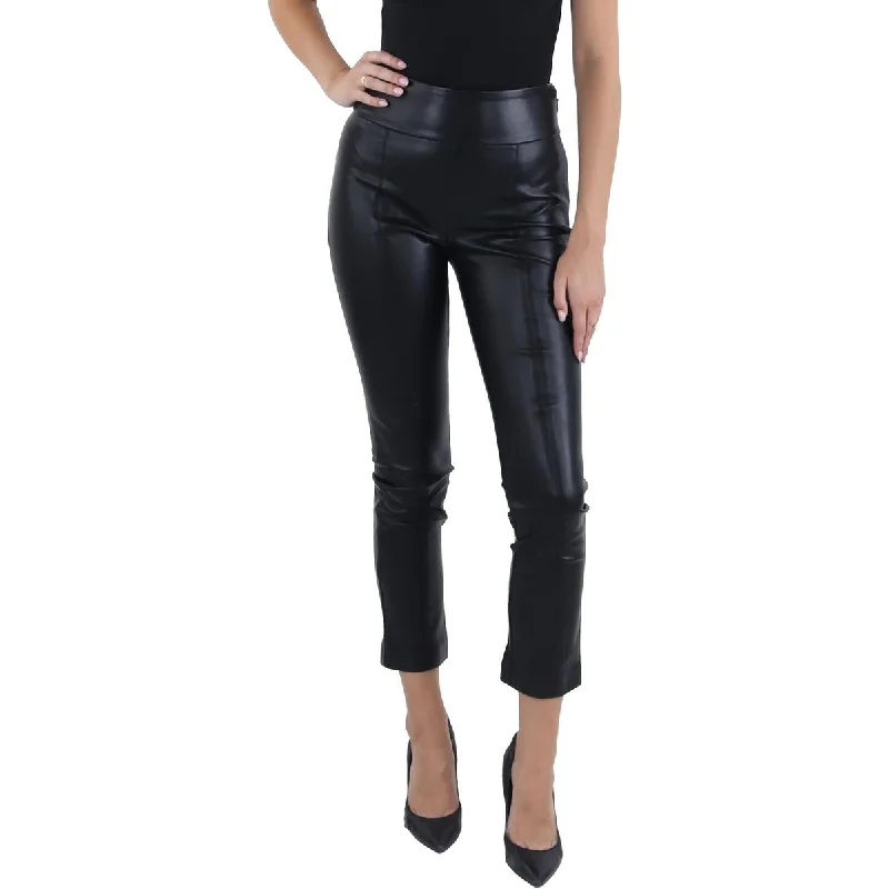 BCBGMAXAZRIA Womens Faux Leather High Rise Skinny Pants Fashionable Track Pants