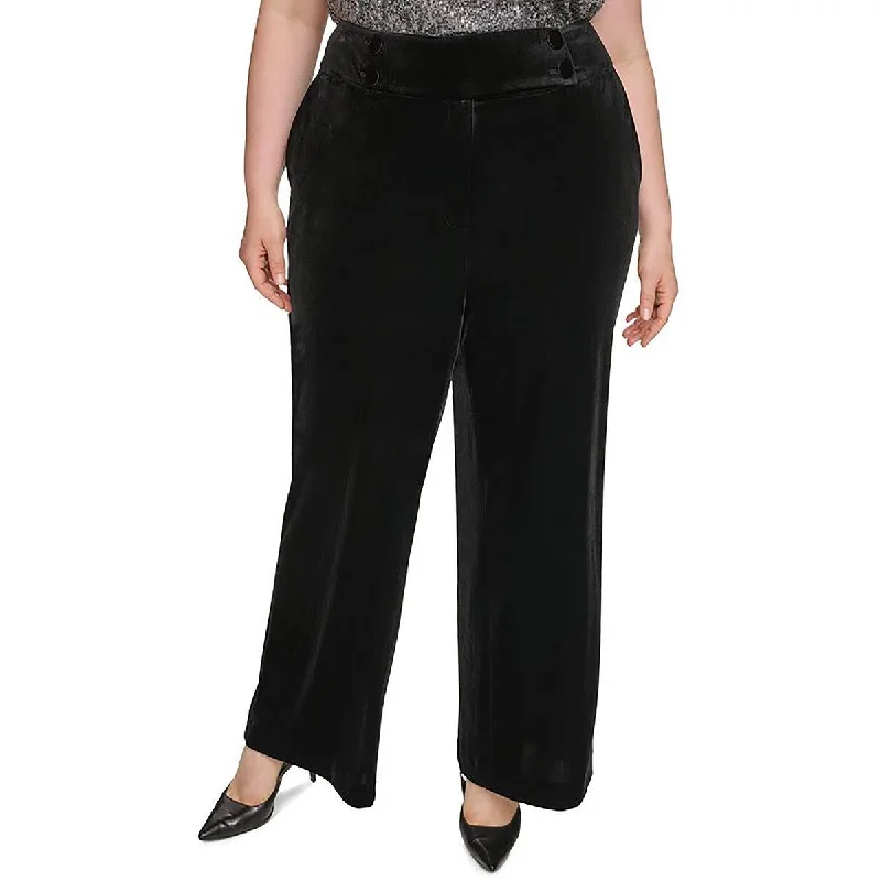 Calvin Klein Womens Plus Whitney Velvet Mid Rise Wide Leg Pants Comfortable Denim Trousers Calvin Klein Womens Plus Whitney Velvet Mid Rise Wide Leg Pants Comfortable Denim Trousers