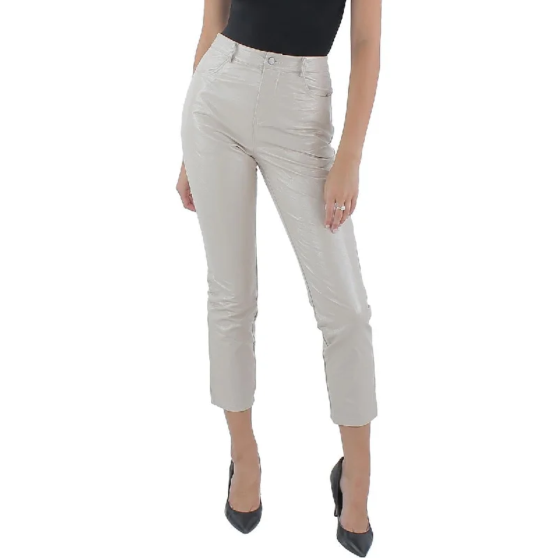 Le Lis Womens Faux Leather Shimmer Straight Leg Pants Classic Chino Pants