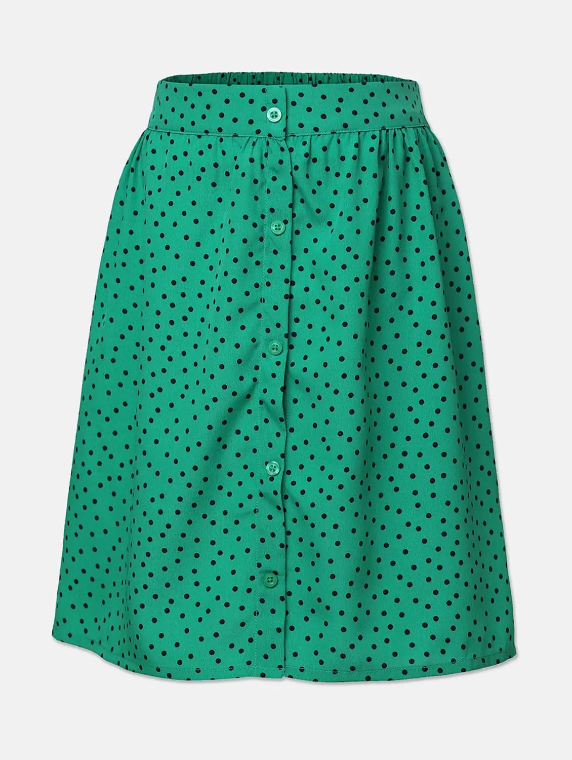 Grapper Green Dot Print Girl Skirt linen skirt light