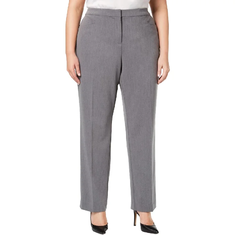 Alfani Womens Plus Heathered Tummy Control Straight Leg Pants High-Waist Trousers