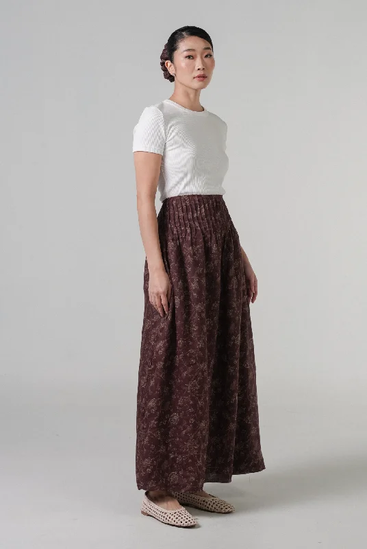 The Floral Ramie Skirt in Burgundy cashmere skirt fine