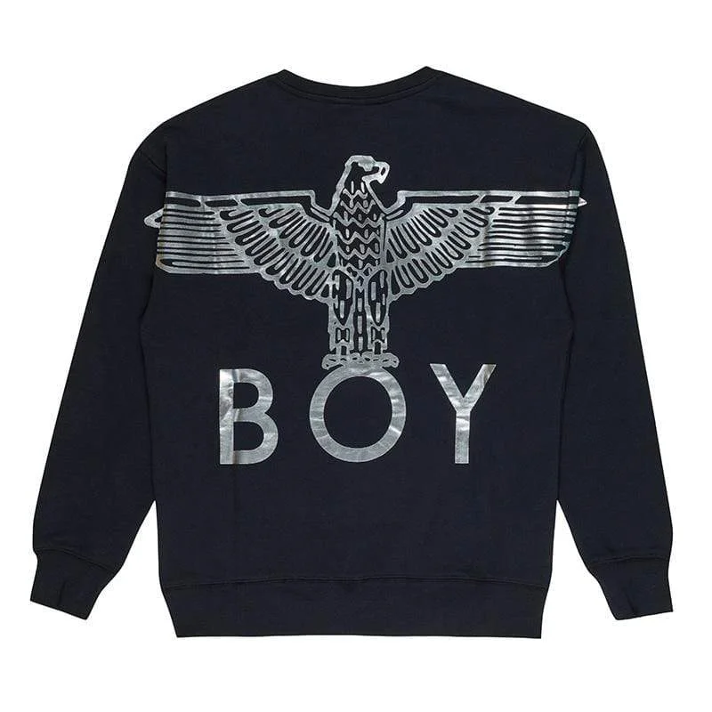 BOY EAGLE BACKPRINT SWEATSHIRT - BLACK/SILVER Hoodie Crop Top Short Trendy