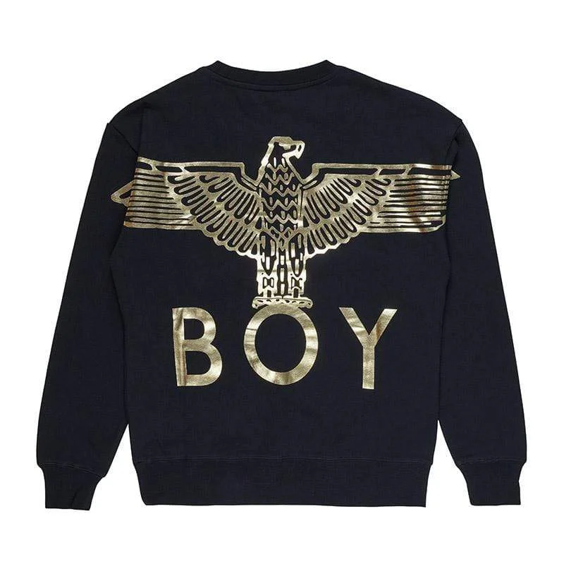 BOY EAGLE BACKPRINT SWEATSHIRT - BLACK/GOLD Hoodie Dress Longline Feminine