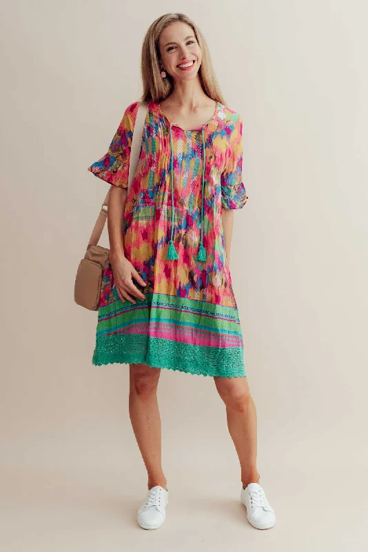 Cayman Pink Mosaic Cotton Tunic Dress Tunics Running lightweight
