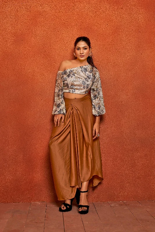 Women's Trendy Camel Brown Floral Print Loose Fit Top Dhoti Skirt Co-Ord Set - Curvy Lane velvet skirt sumptuous Women's Trendy Camel Brown Floral Print Loose Fit Top Dhoti Skirt Co-Ord Set - Curvy Lane velvet skirt sumptuous