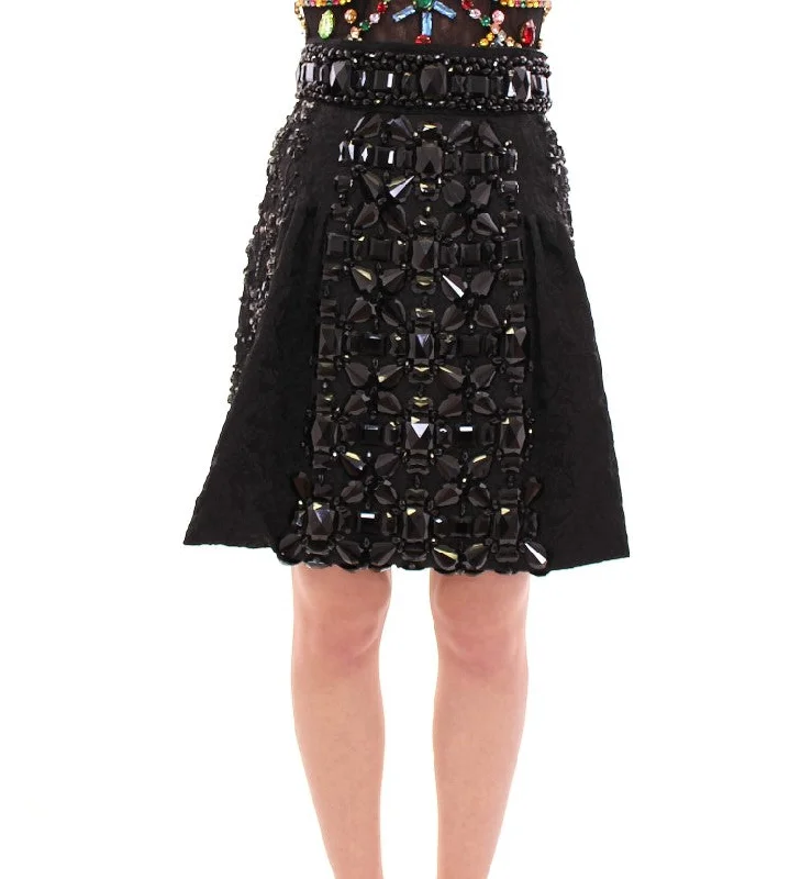 Black Crystal Embellished Masterpiece Skirt tiered skirt playful