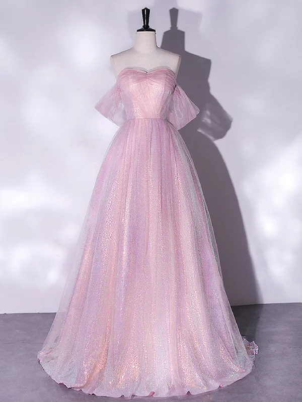 A-Line Sweetheart Neck Tulle Sequin Pink Long Prom Dress, Pink Tulle Formal Dress Pencil Office Professional A-Line Sweetheart Neck Tulle Sequin Pink Long Prom Dress, Pink Tulle Formal Dress Pencil Office Professional
