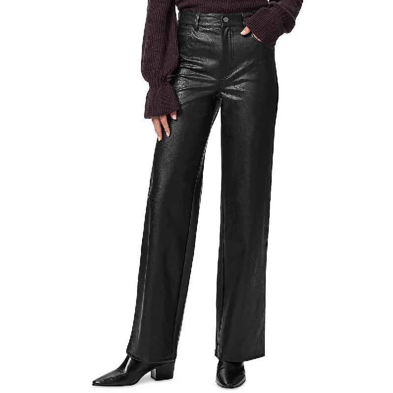 Paige Womens Sasha Faux Leather High-Rise Wide Leg Pants Comfortable Jogger Trousers Paige Womens Sasha Faux Leather High-Rise Wide Leg Pants Comfortable Jogger Trousers