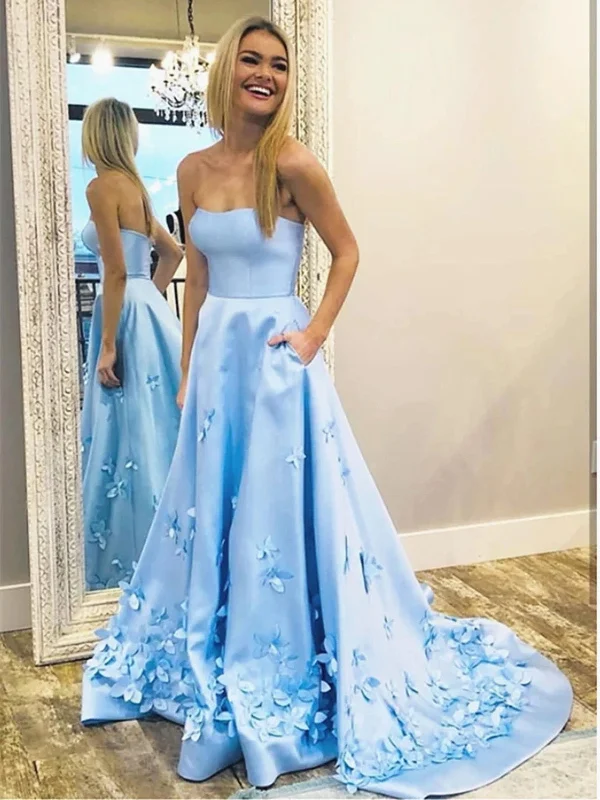A Line Sky Blue Long Prom Dress with 3D Flowers, 3D Floral Long Blue Formal Evening Dresses Tunics Bestseller popular A Line Sky Blue Long Prom Dress with 3D Flowers, 3D Floral Long Blue Formal Evening Dresses Tunics Bestseller popular