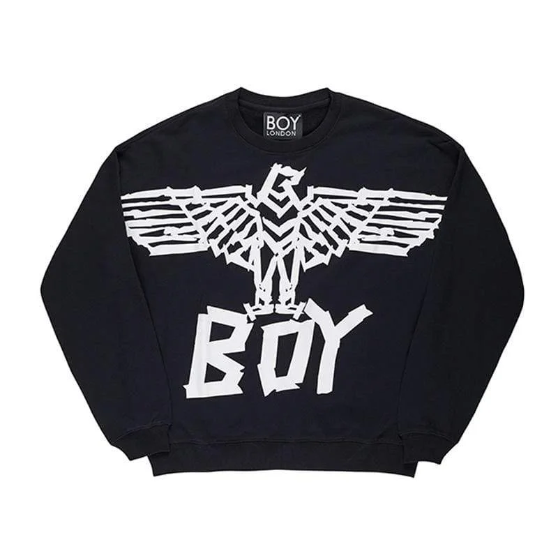 BOY TAPE EAGLE SWEATSHIRT WOMENS - BLACK Hoodie with Applique Textured Unique