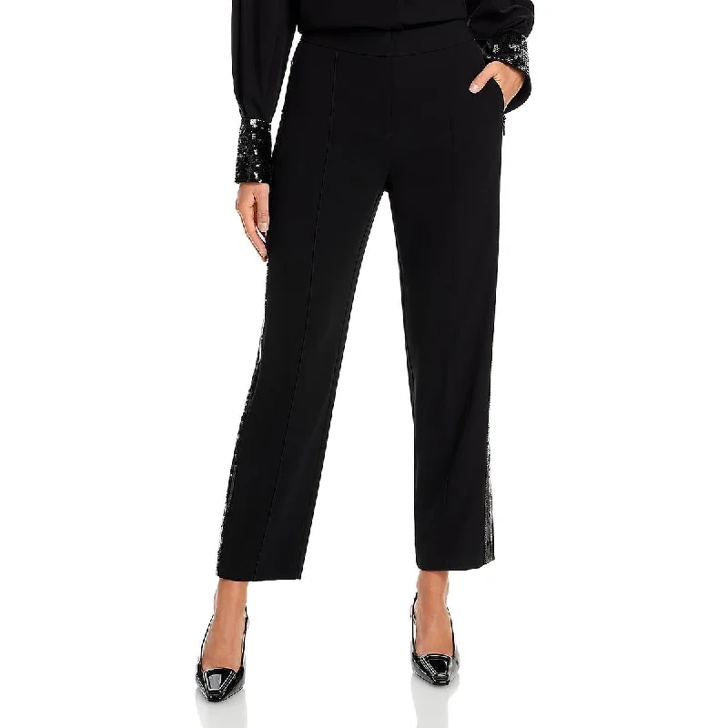 Kobi Halperin Womens Bonnie Sequin Pintuck Straight Leg Pants Modern Skinny Pants