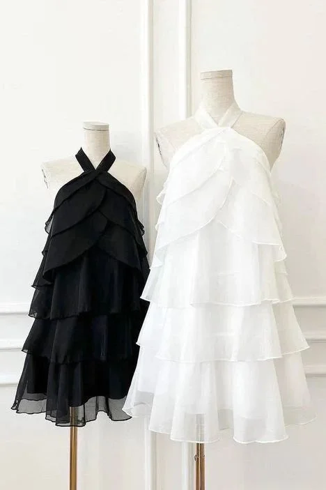 White Halter Layers Mini Party Dress Homecoming Dress, DP2811 Boatneck Modish Everyday White Halter Layers Mini Party Dress Homecoming Dress, DP2811 Boatneck Modish Everyday