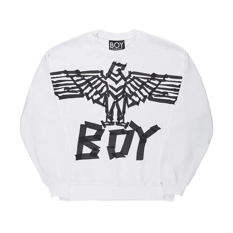 BOY TAPE EAGLE SWEATSHIRT WOMENS - WHITE Hoodie with Sequins Glamorous Eye-catching