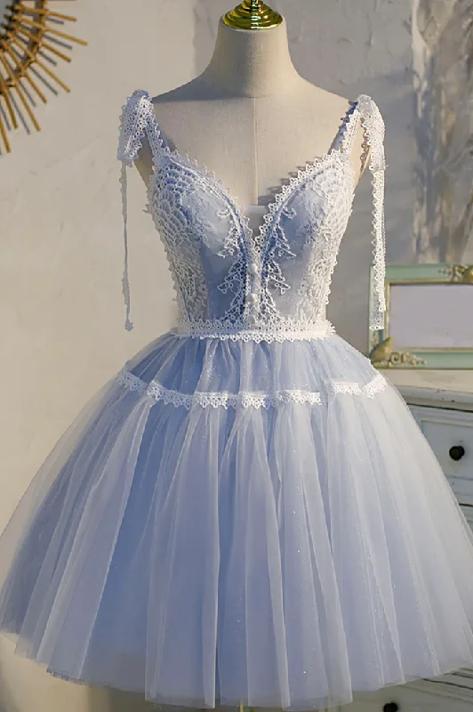 Lavender Lace Tulle Short Party Dress Homecoming Dress,DP1740 Shift Classic Vintage