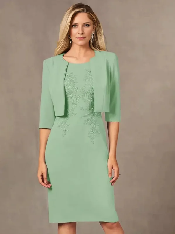 Two Piece Party Dress For Mother Of The Bride Jewel Neck Sleeveless Short Lace Knee-Length Wedding Guest Dresses Tunics stripes playful Two Piece Party Dress For Mother Of The Bride Jewel Neck Sleeveless Short Lace Knee-Length Wedding Guest Dresses Tunics stripes playful