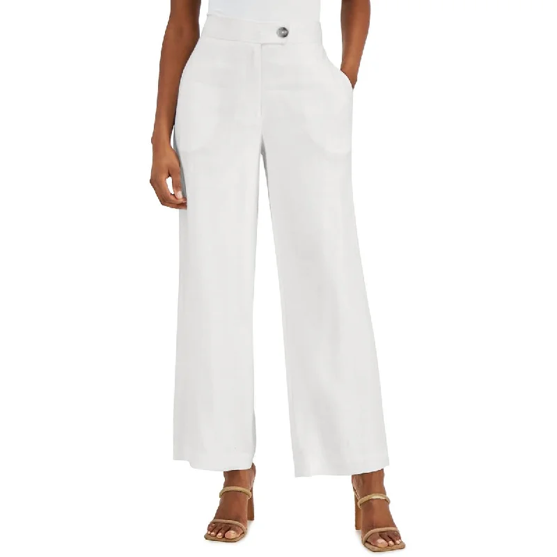 T Tahari Womens High Rise Solid Wide Leg Pants Comfortable Wide-Leg Pants