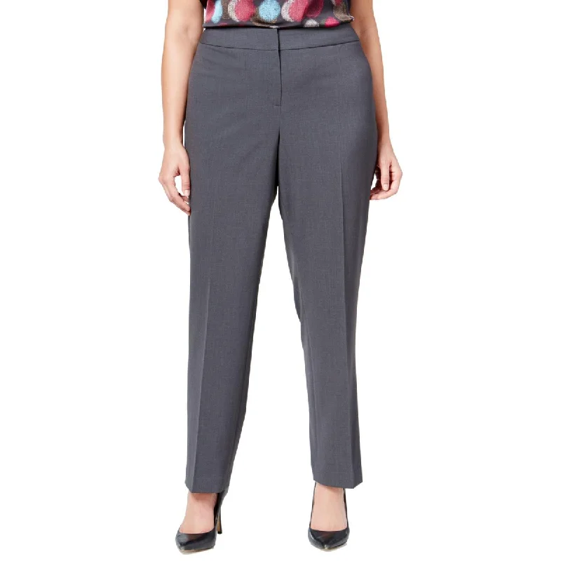 Nine West Womens Plus Solid Stretch Straight Leg Pants Chic Slim Fit Pants