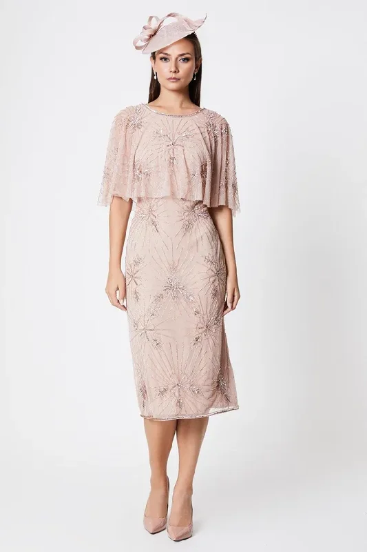 Floral Embellished Cape Midi Dress Mother of the Bride Dresse Wedding Guest Party Dresses Off-the-shoulder Bohemian Festive Floral Embellished Cape Midi Dress Mother of the Bride Dresse Wedding Guest Party Dresses Off-the-shoulder Bohemian Festive