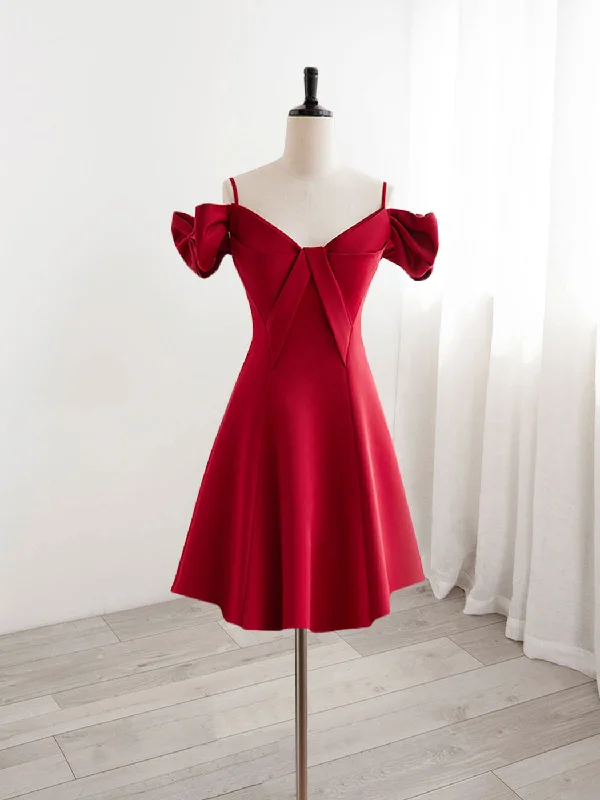 Burgundy V Neck Satin Short Prom Dress, Burgundy Homecoming Dress Tunics Gym athletic Burgundy V Neck Satin Short Prom Dress, Burgundy Homecoming Dress Tunics Gym athletic