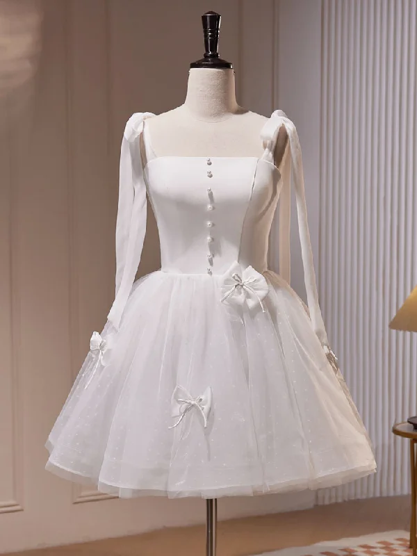 White A-Line Tulle Short Prom Dress, Cute White Homecoming Dress Tunics Sophisticated sleek White A-Line Tulle Short Prom Dress, Cute White Homecoming Dress Tunics Sophisticated sleek