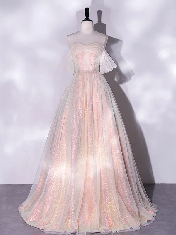 A-Line Sweetheart Neck Tulle Pink Formal Dress, Off Shoulder Pink Formal Dress Tunics Office stylish A-Line Sweetheart Neck Tulle Pink Formal Dress, Off Shoulder Pink Formal Dress Tunics Office stylish