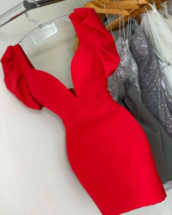 Elegant Red V Neck Party Dress,Red Homecoming Dress Y6040 Tunics New arrival