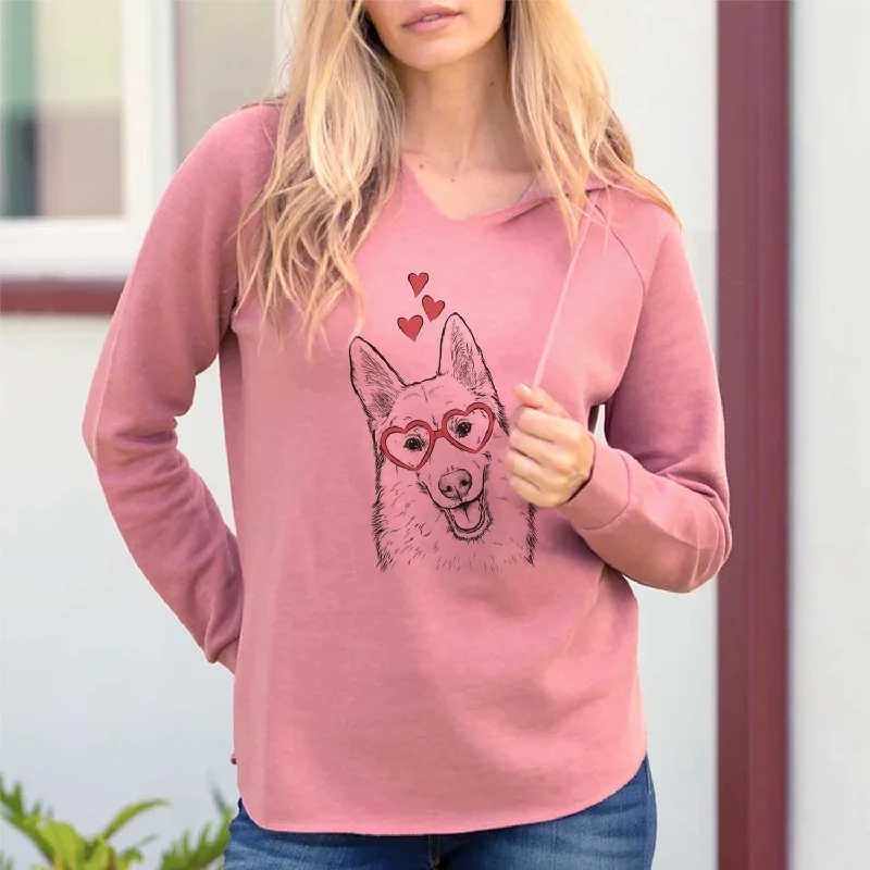 Valentine Loki the Husky Shepherd Mix - Cali Wave Hooded Sweatshirt Hoodie with Strings Custom Fit Adjustable Valentine Loki the Husky Shepherd Mix - Cali Wave Hooded Sweatshirt Hoodie with Strings Custom Fit Adjustable