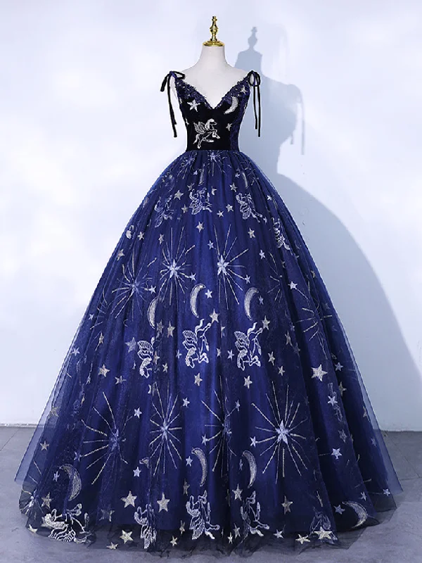 Dark Blue A-Line Tulle Lace Long Prom Dress, Dark Blue Long Formal Dress Tunics Travel practical Dark Blue A-Line Tulle Lace Long Prom Dress, Dark Blue Long Formal Dress Tunics Travel practical