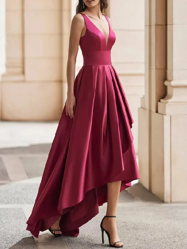 Cocktail Dress Gorgeous A-Line V-Neck Satin Wedding Guest Party Dresses Tunics Solid Classic Cocktail Dress Gorgeous A-Line V-Neck Satin Wedding Guest Party Dresses Tunics Solid Classic