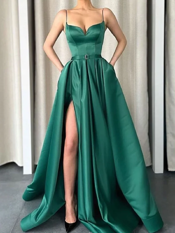 Simple Green Satin Long Prom Dresses, Green Formal Evening Dresses Tunics Cozy comfortable Simple Green Satin Long Prom Dresses, Green Formal Evening Dresses Tunics Cozy comfortable
