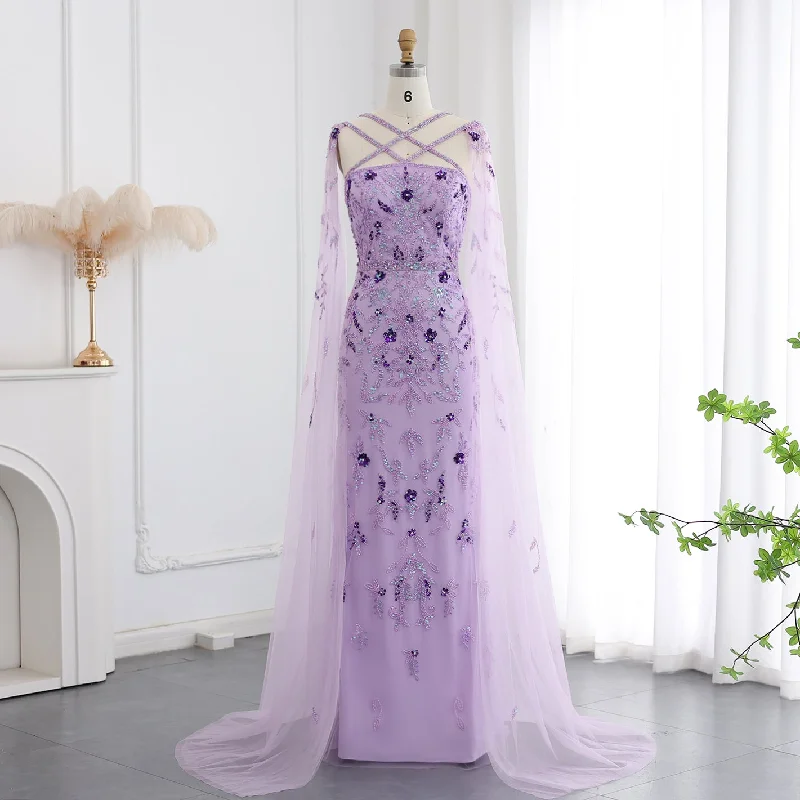 Luxury Lilac Criss Cross Evening Dress with Cape Sleeves SS370 Cowl Neckline Elegant Luxury Lilac Criss Cross Evening Dress with Cape Sleeves SS370 Cowl Neckline Elegant