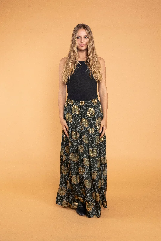 Aditi Tiered Maxi Skirt flowy skirt hem