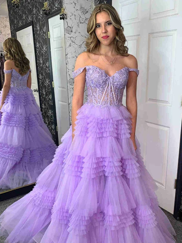 Off the Shoulder Purple Blue Layered Lace Prom Dresses, Off Shoulder Purple Blue Layered Lace Formal Evening Dresses Tunics Luxurious premium Off the Shoulder Purple Blue Layered Lace Prom Dresses, Off Shoulder Purple Blue Layered Lace Formal Evening Dresses Tunics Luxurious premium