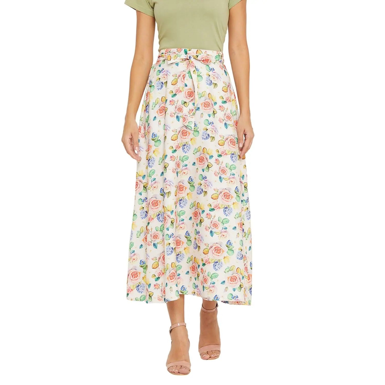 Adults-Women Floral Printed Skirt belted skirt waist