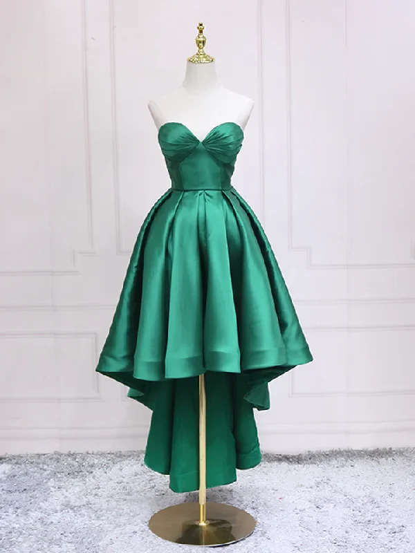 Green A-Line Satin High Low Party Dress Strapless Homecoming Dress,DP1737 Off-the-shoulder Chic Trendy Green A-Line Satin High Low Party Dress Strapless Homecoming Dress,DP1737 Off-the-shoulder Chic Trendy