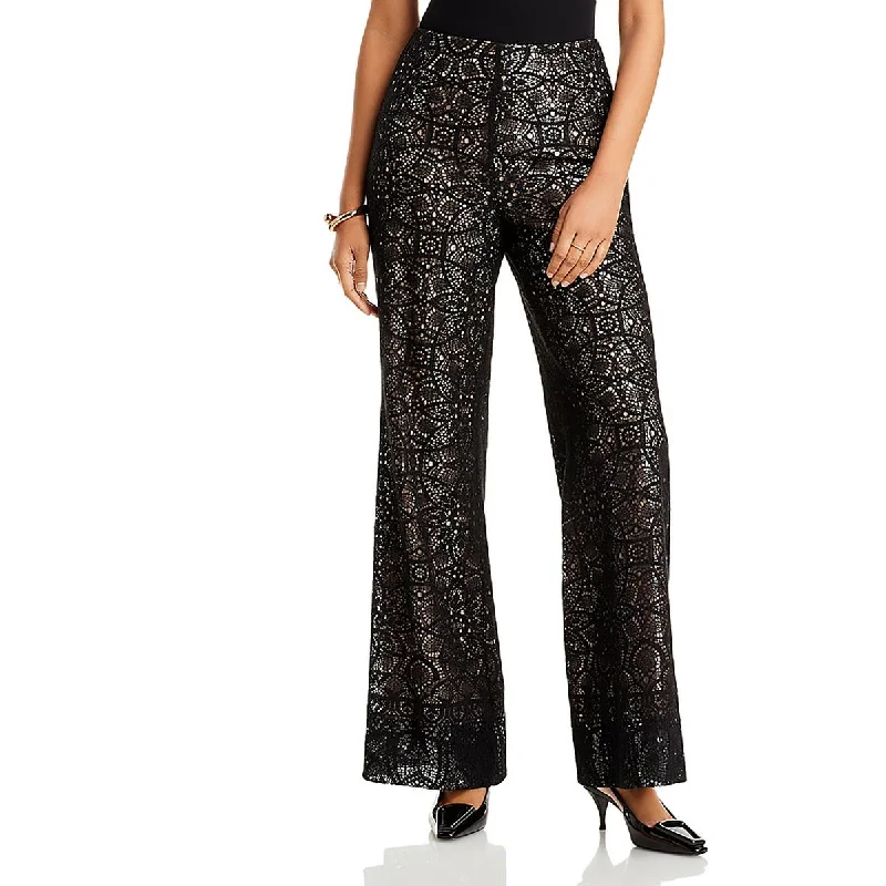 Kobi Halperin Womens Piper Lace Sequined Wide Leg Pants Soft Stretch Trousers