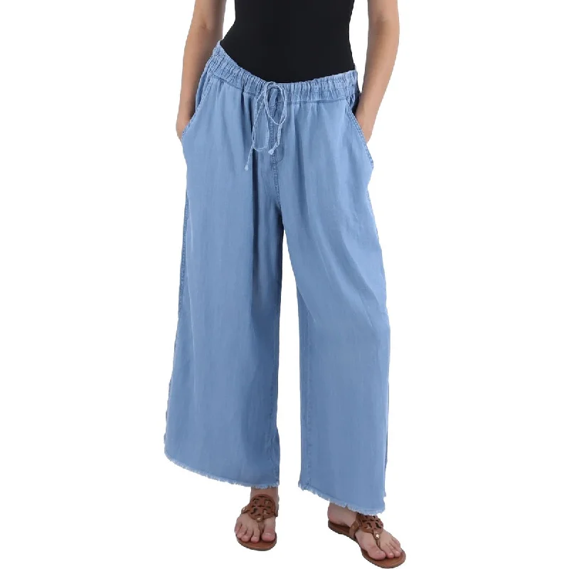 Laurie Felt Womens Cropped Tencel Wide Leg Pants Chic Black Leggings