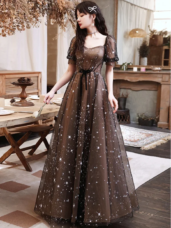 Black A-Line Lace Long Prom Dresses, Black Tulle Formal Evening Dress Tunics Floral girly Black A-Line Lace Long Prom Dresses, Black Tulle Formal Evening Dress Tunics Floral girly