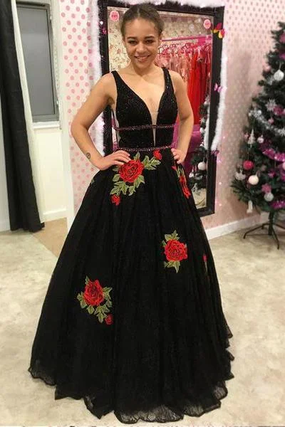 A Line V Neck Straps Lace Black Prom Dresses Backless Cheap Party Dresses WK698 Tunics Sophisticated sleek A Line V Neck Straps Lace Black Prom Dresses Backless Cheap Party Dresses WK698 Tunics Sophisticated sleek