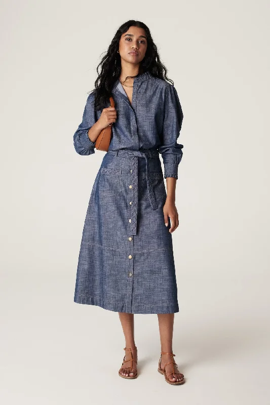 Chambray Skirt - Blue corduroy skirt comfortable