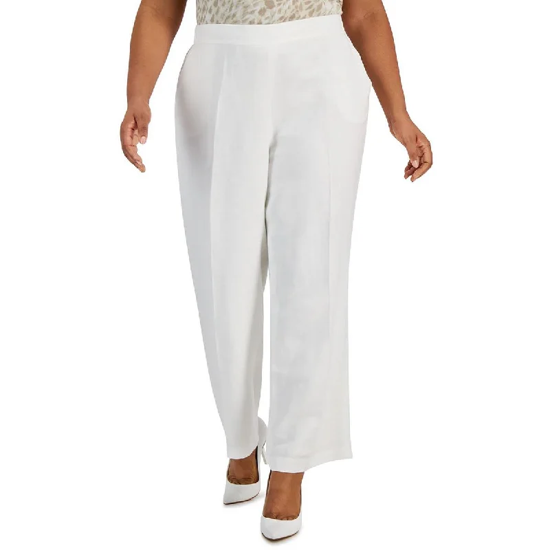 Kasper Womens Plus Linen High Rise Straight Leg Pants Elegant Trouser Pants