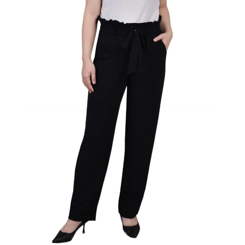 NY Collection Womens Petites Pocket Belted Dress Pants Relaxed Lounge Trousers