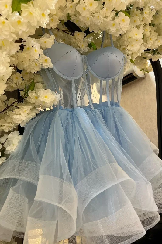 Light Blue Straps See Through Short Party Dress Homecoming Dress,DP1749 Bodycon Fitted Nightout Light Blue Straps See Through Short Party Dress Homecoming Dress,DP1749 Bodycon Fitted Nightout