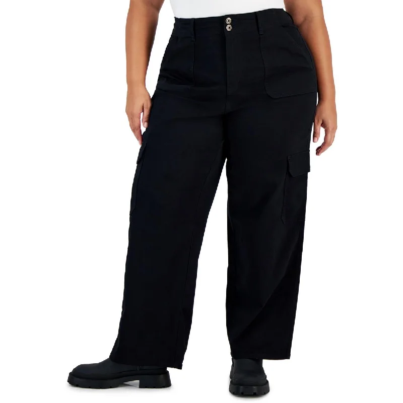 Celebrity Pink Womens Relaxed Fit Wide Leg Cargo Pants Comfortable Fleece Pants