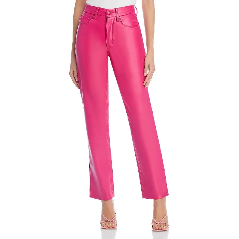 Good American Womens Icon Faux Leather High Rise Straight Leg Pants Comfy Zip-Up Pants Good American Womens Icon Faux Leather High Rise Straight Leg Pants Comfy Zip-Up Pants