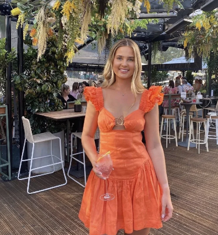 Orange Ruffle A-Line Sweet Party Dress Homecoming Dress, DP2180 Tunics Cozy comfortable Orange Ruffle A-Line Sweet Party Dress Homecoming Dress, DP2180 Tunics Cozy comfortable