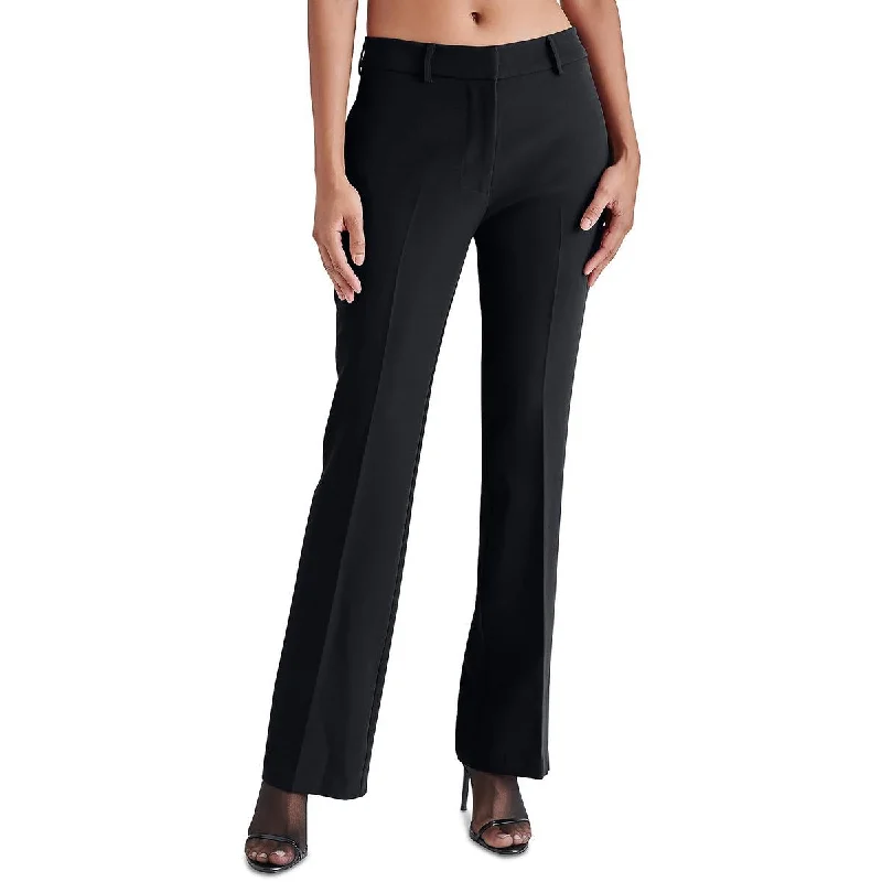 Steve Madden Womens Crepe Mid Rise Straight Leg Pants Stylish Slim Trousers