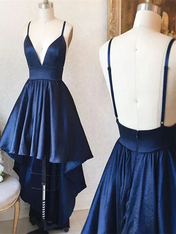 V Neck Backless Navy Blue/Pink High Low Prom Dresses, Backless High Low Formal Graduation Dresses Tunics Recommended stylist V Neck Backless Navy Blue/Pink High Low Prom Dresses, Backless High Low Formal Graduation Dresses Tunics Recommended stylist