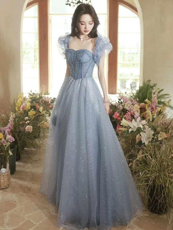 A-Line Sweetheart Neck Tulle Gray Blue Long Prom Dress, Gray Blue Formal Dress Bodycon Club Sequined A-Line Sweetheart Neck Tulle Gray Blue Long Prom Dress, Gray Blue Formal Dress Bodycon Club Sequined